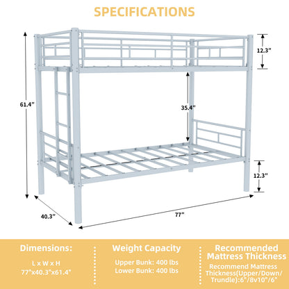 Metal Bunk Bed For Kids, Convertible Bedframe With Ladders & Guardrail - The Sleep Loft - Online Mattress Showroom NYC