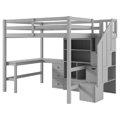 Loft Bed & L Shaped Desk, Drawers, Cabinet, And Storage Staircase - The Sleep Loft - Online Mattress Showroom NYC