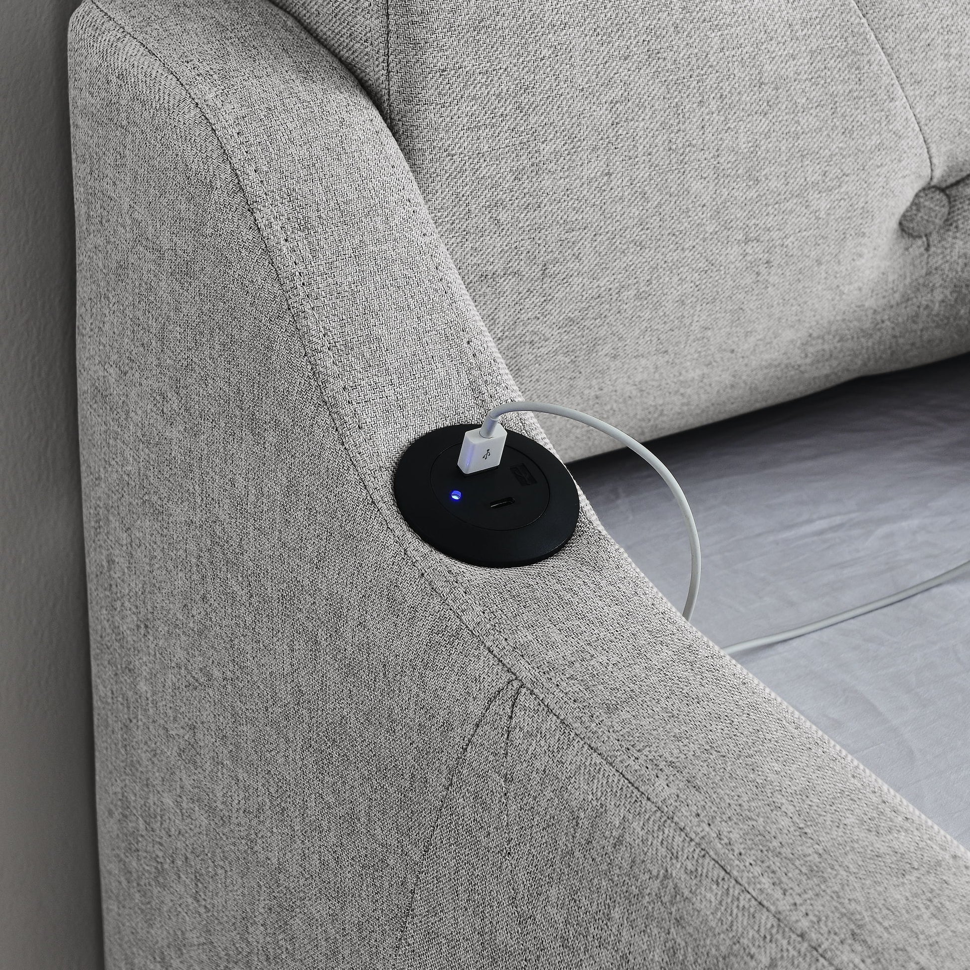 Size Upholstered Daybed With Trundle And USB Charging Armrest - The Sleep Loft - Online Mattress Showroom NYC