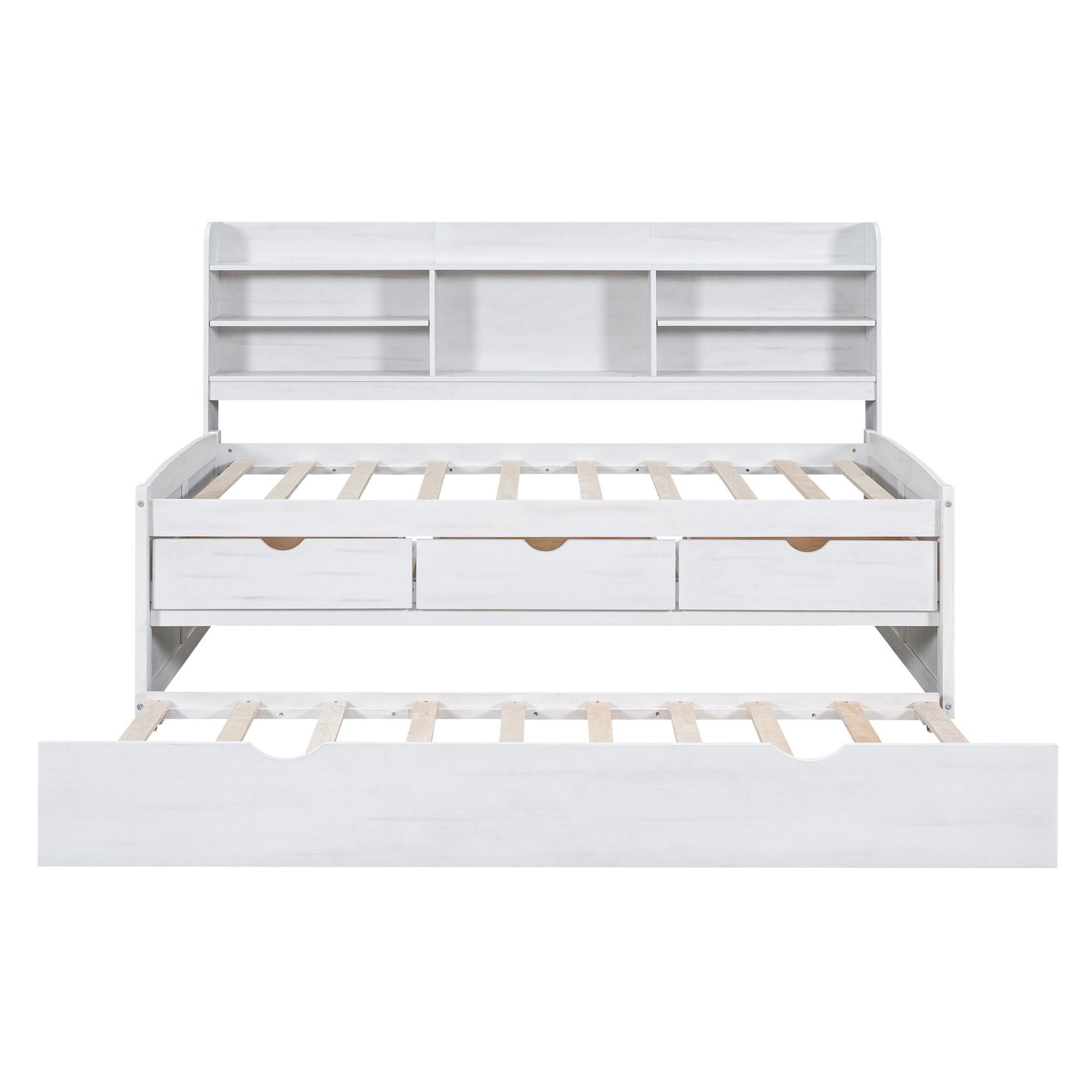 Captain Bed With Built In Bookshelves, 3 Storage Drawers, And Trundle - The Sleep Loft - Online Mattress Showroom NYC