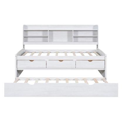 Captain Bed With Built In Bookshelves, 3 Storage Drawers, And Trundle - The Sleep Loft - Online Mattress Showroom NYC