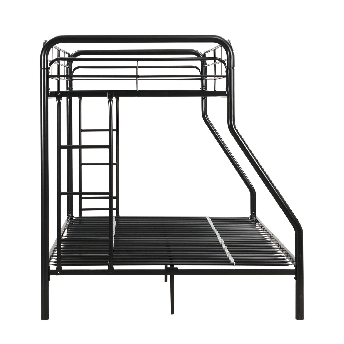 Modern Twin Over Full Metal Bunk Bed With Trundle And Dual Side Ladder And Metal Design - Black / Brown - The Sleep Loft - Online Mattress Showroom NYC