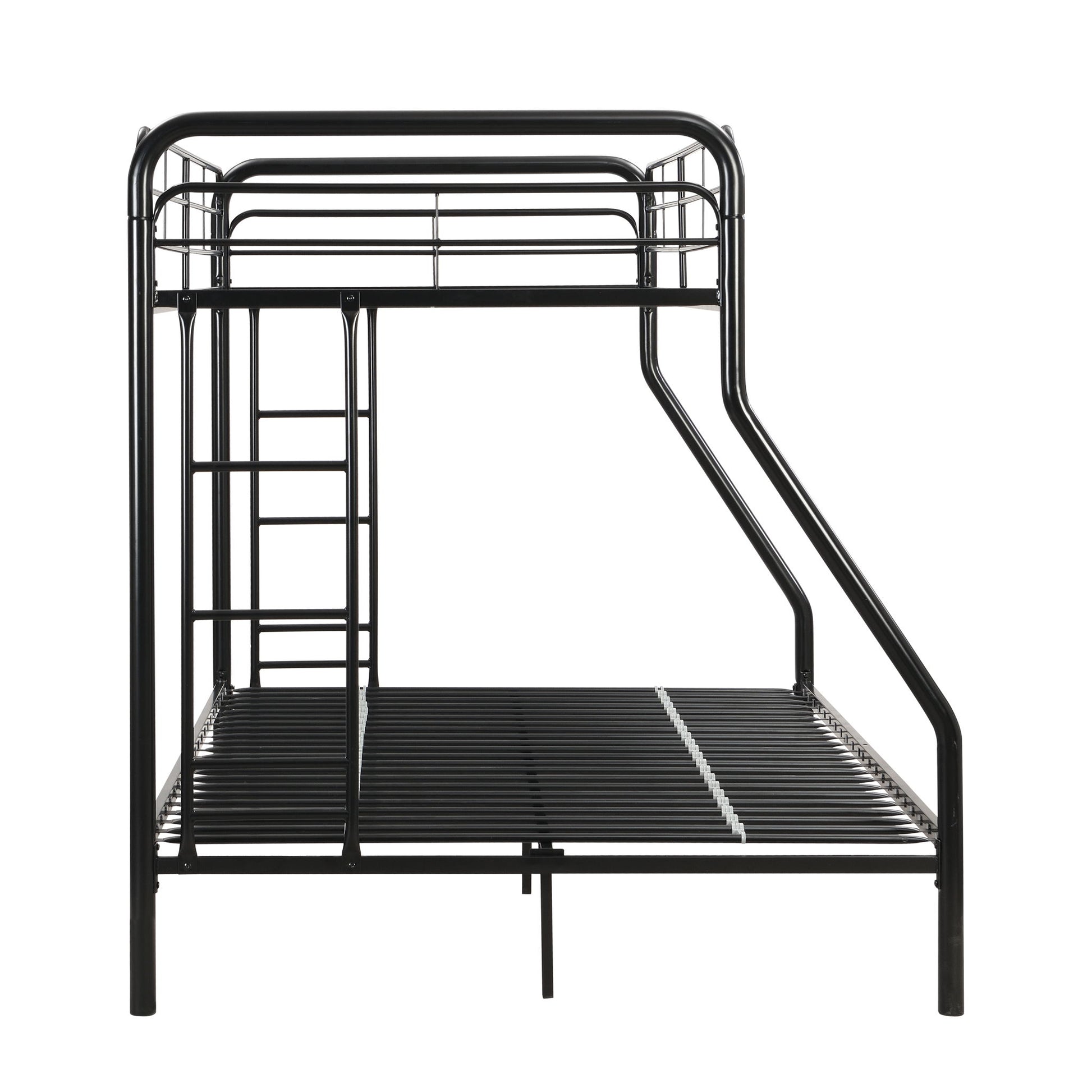 Modern Twin Over Full Metal Bunk Bed With Trundle And Dual Side Ladder And Metal Design - Black / Brown - The Sleep Loft - Online Mattress Showroom NYC