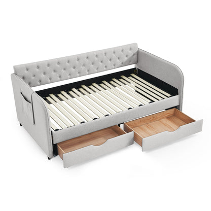 Daybed With Trundle And Storage Drawers, Flat Arms With Pocket - The Sleep Loft - Online Mattress Showroom NYC