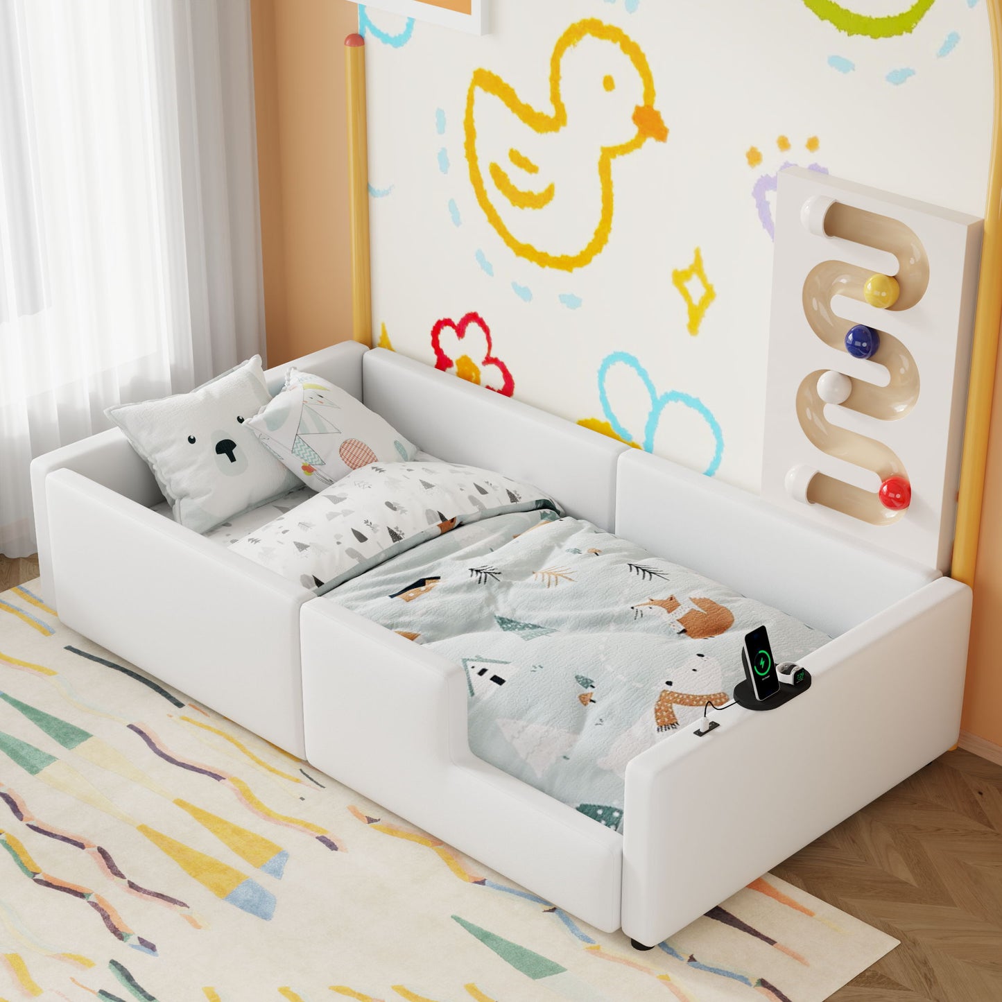 Platform Bed With Guardrail And Charging Station - The Sleep Loft - Online Mattress Showroom NYC
