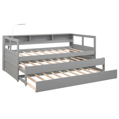 Daybed With 2 Trundles, 3 Storage Cubbies, Built In USB Charging Light - The Sleep Loft - Online Mattress Showroom NYC