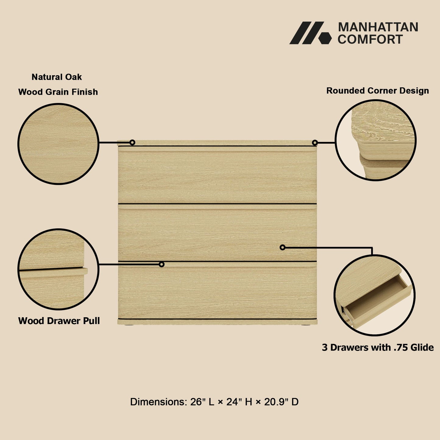 Molly - Nightstand - Oak - The Sleep Loft - Online Mattress Showroom NYC