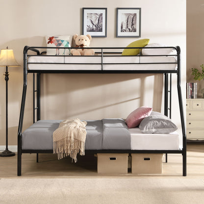Modern Twin Over Full Metal Bunk Bed With Trundle And Dual Side Ladder And Metal Design - Black / Brown - The Sleep Loft - Online Mattress Showroom NYC