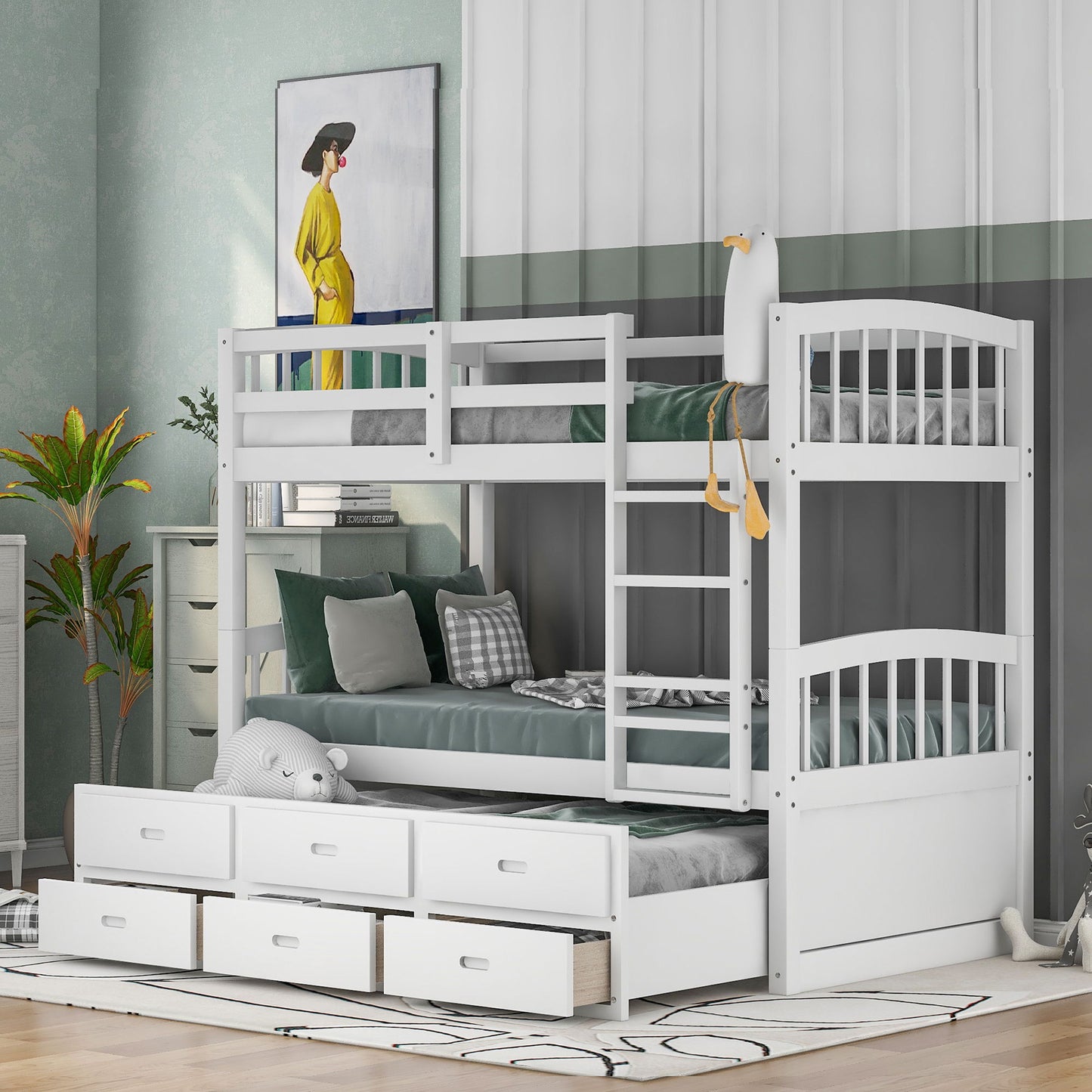 Bunk Bed With Trundle And Drawers, Arched Headboard And Footboard - The Sleep Loft - Online Mattress Showroom NYC