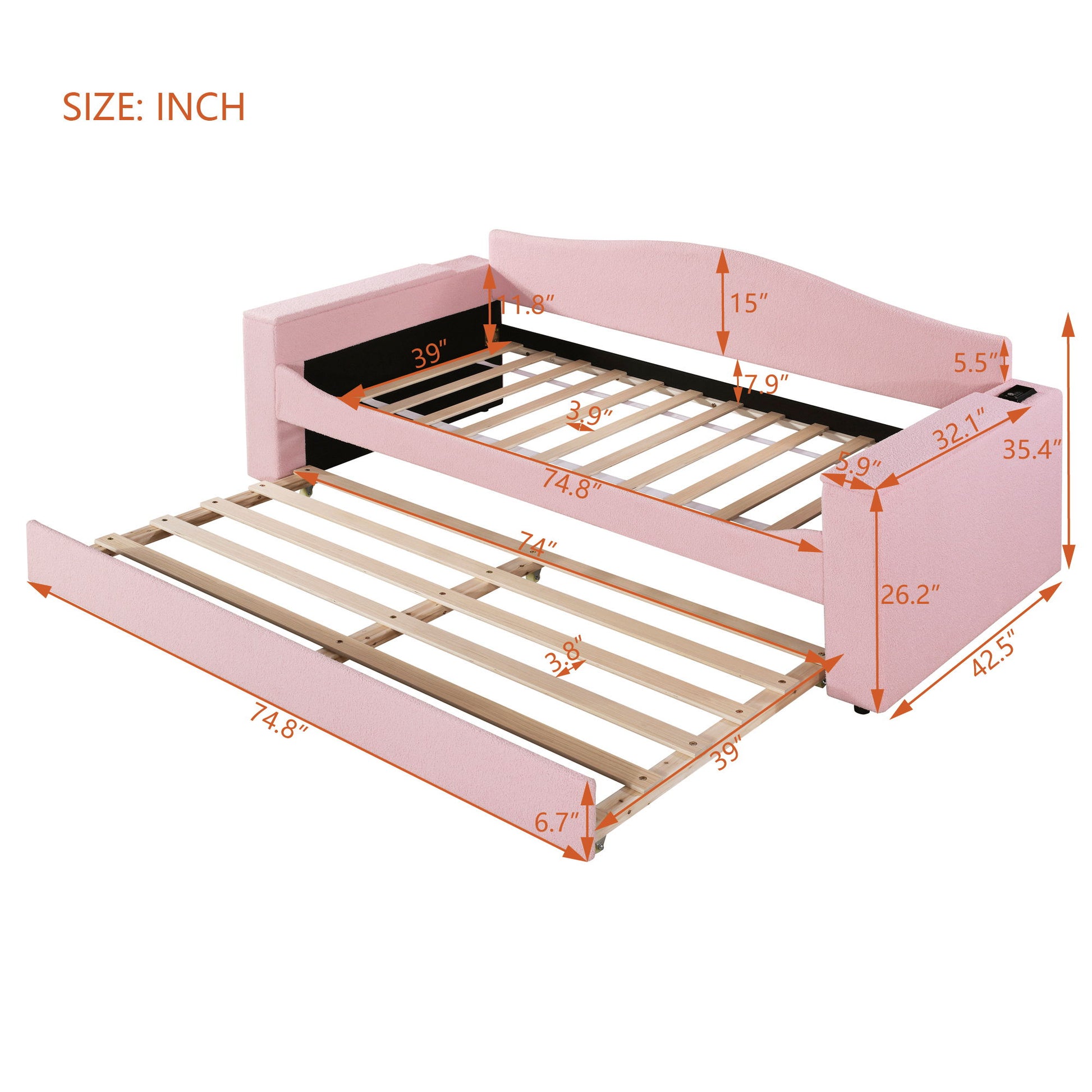 Upholstered Daybed With Storage Armrests, Trundle And Latest Integrated tooth Audio System - The Sleep Loft - Online Mattress Showroom NYC