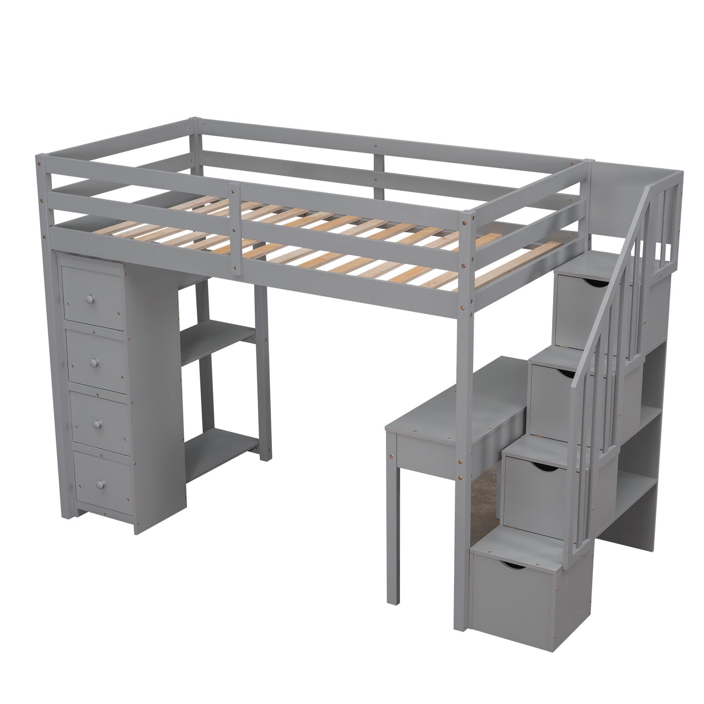 Loft Bed With Storage Drawers, Desk And Stairs With Shelves - The Sleep Loft - Online Mattress Showroom NYC
