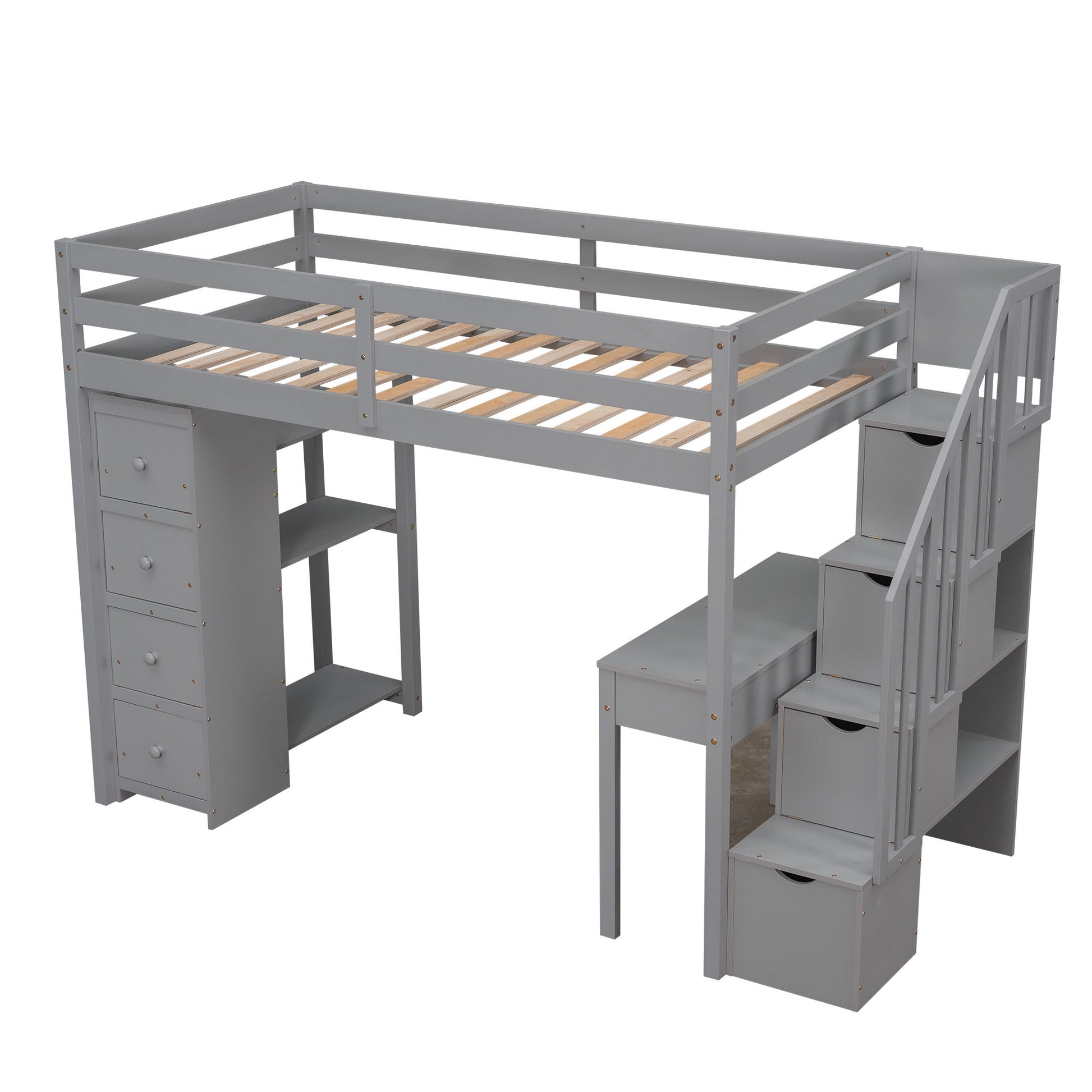 Loft Bed With Storage Drawers, Desk And Stairs With Shelves - The Sleep Loft - Online Mattress Showroom NYC
