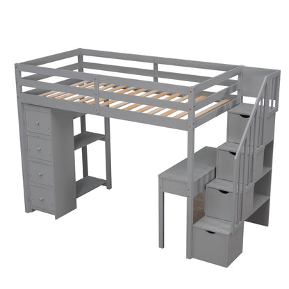 Loft Bed With Storage Drawers, Desk And Stairs With Shelves - The Sleep Loft - Online Mattress Showroom NYC