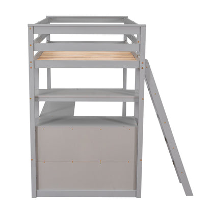 Modern Loft Bed With Built In Desk, Shelves, And 2 Drawers - The Sleep Loft - Online Mattress Showroom NYC