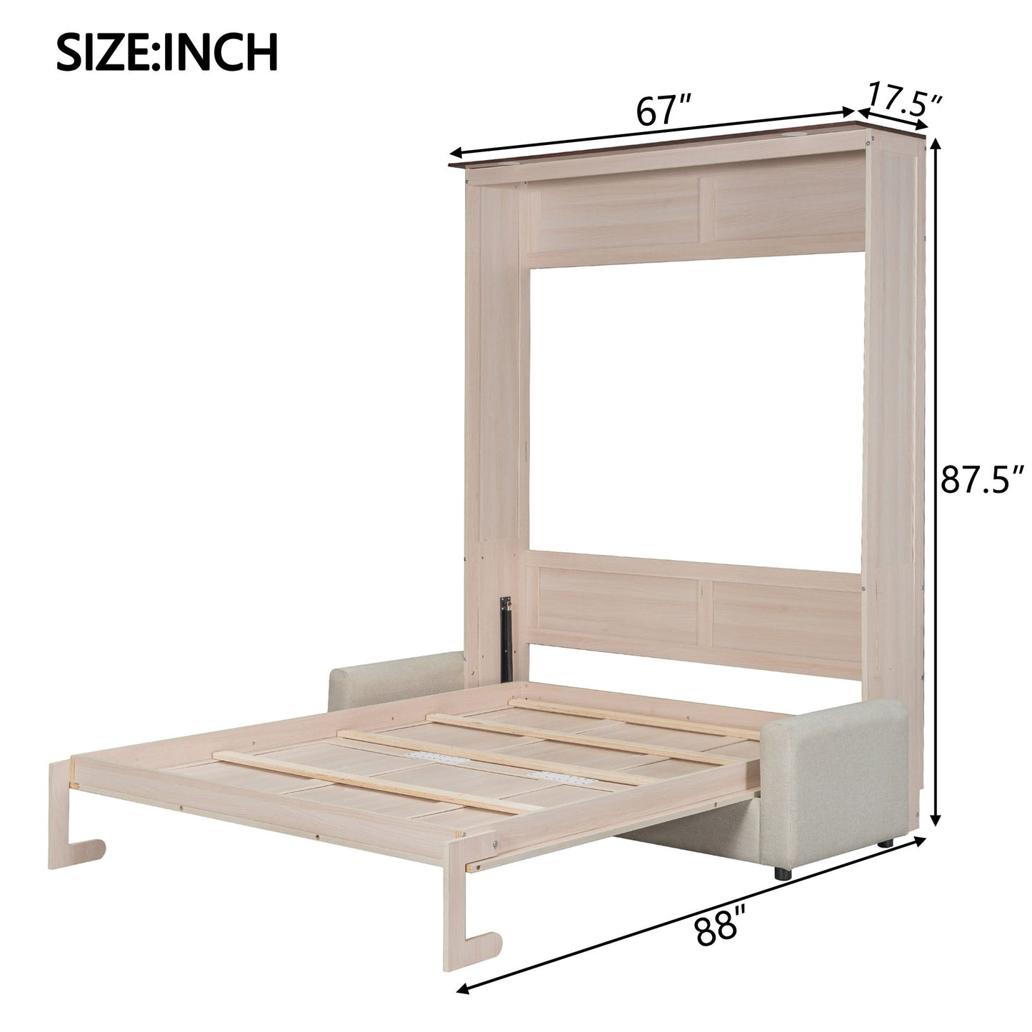 Queen Size Murphy Bed With Sofa And LED - Beige - The Sleep Loft - Online Mattress Showroom NYC