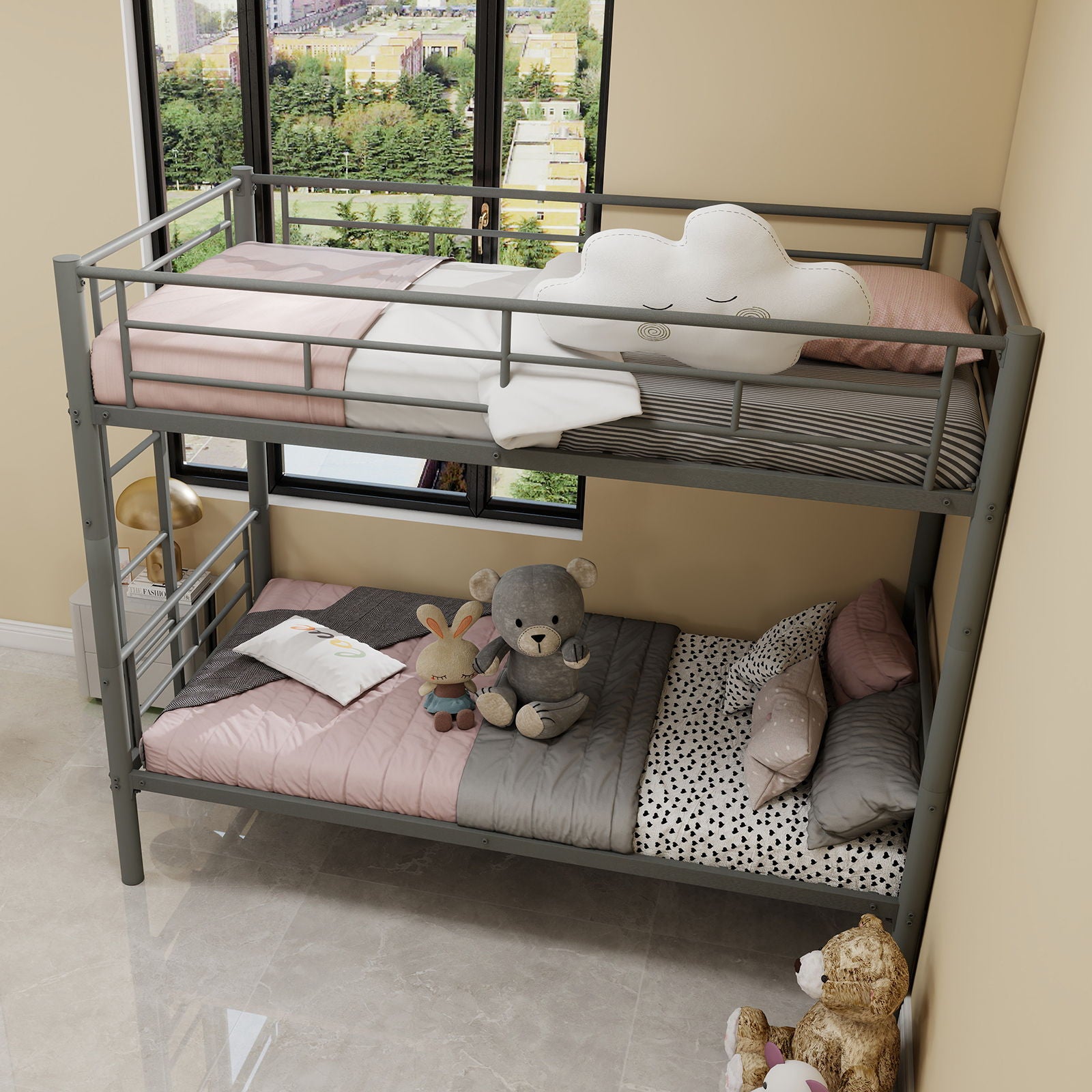 Metal Bunk Bed For Kids, Convertible Bedframe With Ladders & Guardrail - The Sleep Loft - Online Mattress Showroom NYC
