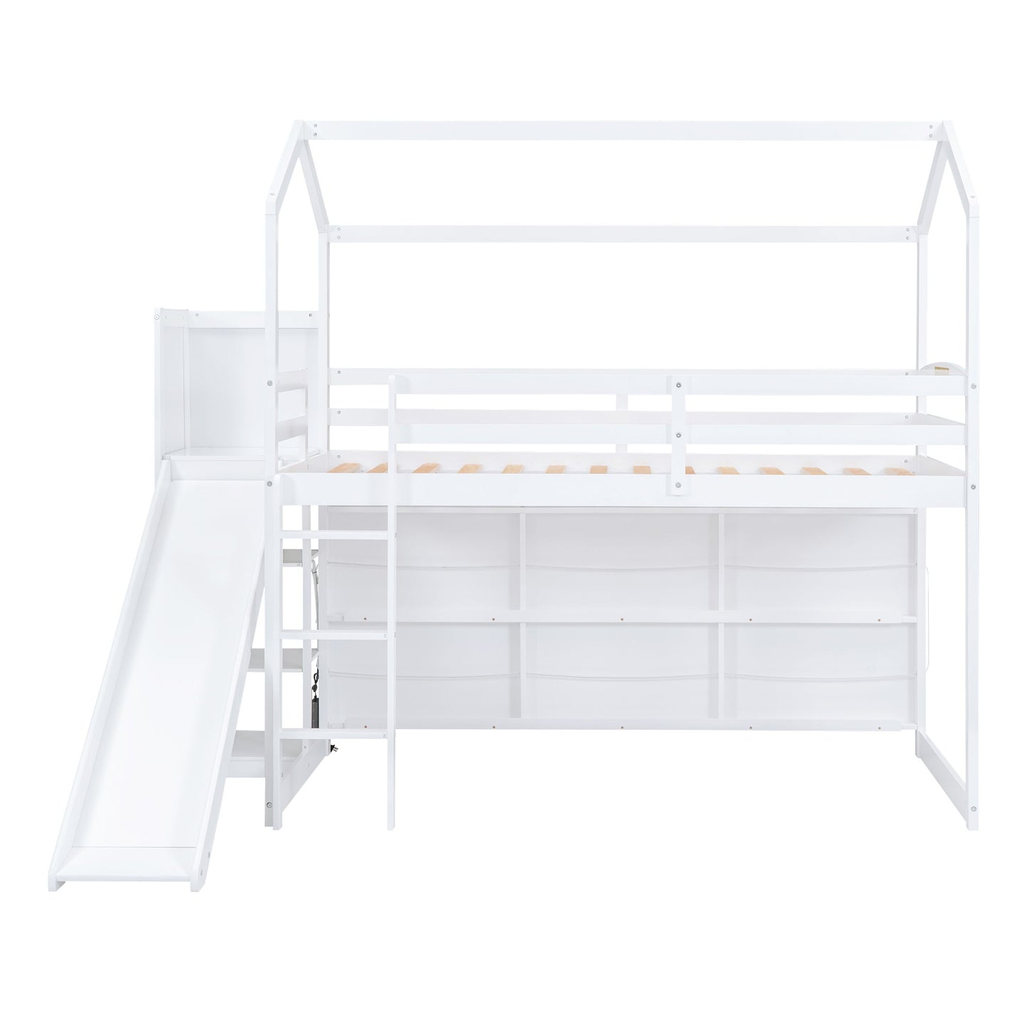 House Loft Bed With Slide, Storage Shelves And Light, Climbing Ramp - The Sleep Loft - Online Mattress Showroom NYC
