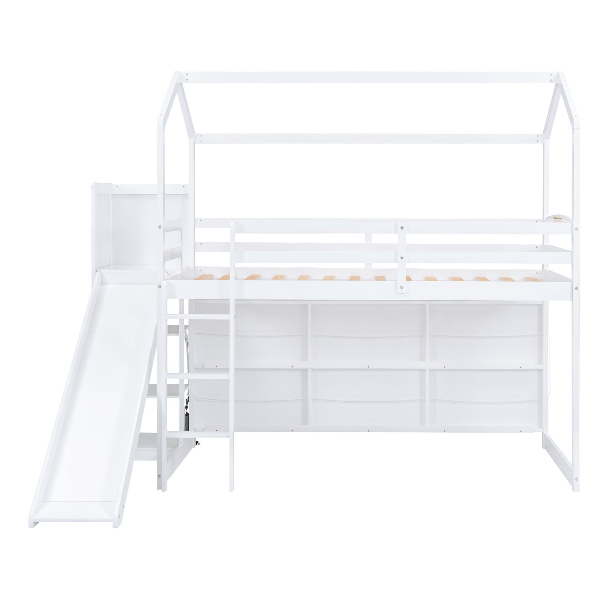 House Loft Bed With Slide, Storage Shelves And Light, Climbing Ramp - The Sleep Loft - Online Mattress Showroom NYC