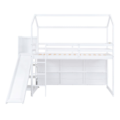 House Loft Bed With Slide, Storage Shelves And Light, Climbing Ramp - The Sleep Loft - Online Mattress Showroom NYC