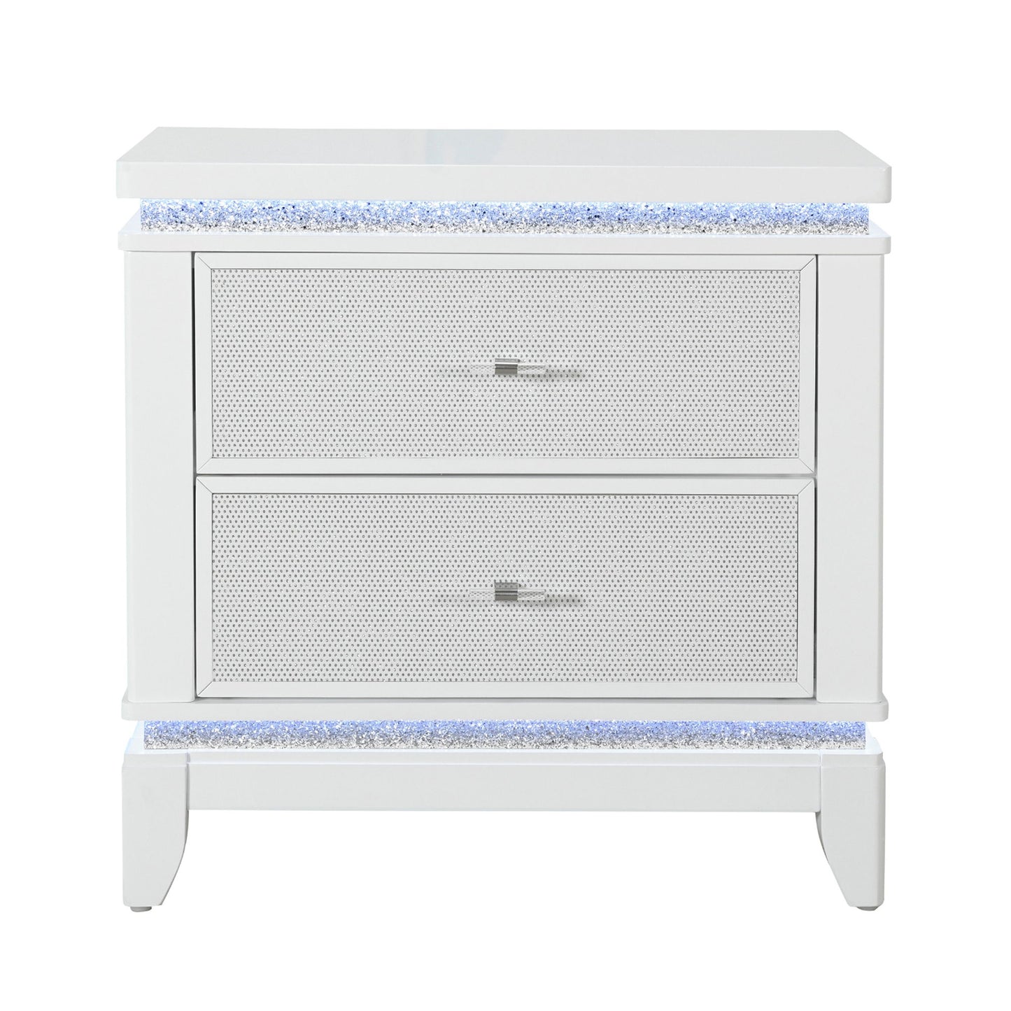 Adalid - Nightstand With Glittered Drawer Front And LED Lighting - White - The Sleep Loft - Online Mattress Showroom NYC