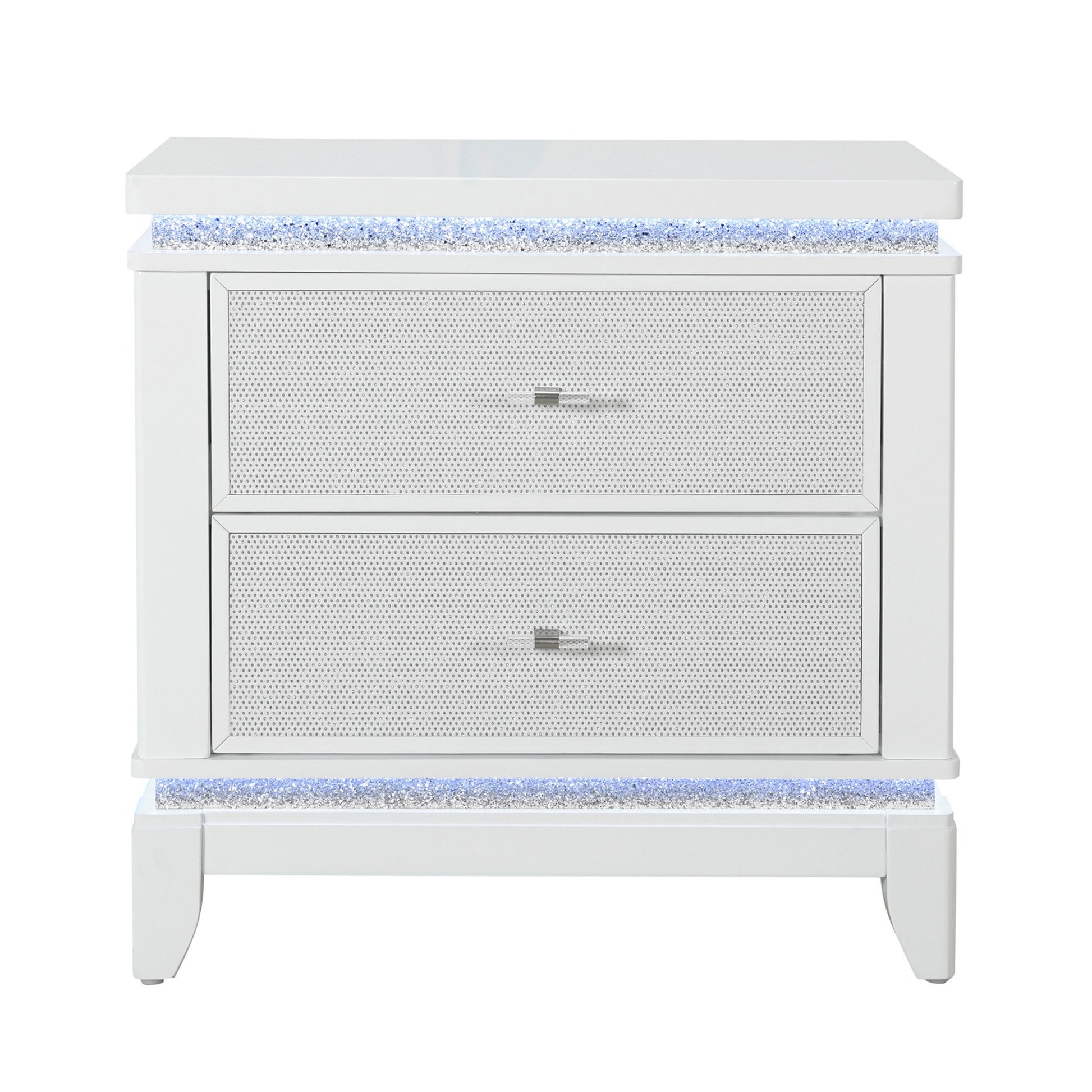 Adalid - Nightstand With Glittered Drawer Front And LED Lighting - White - The Sleep Loft - Online Mattress Showroom NYC
