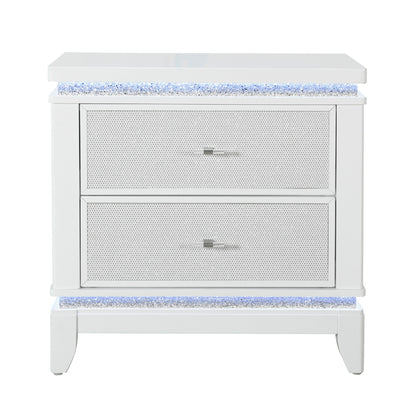 Adalid - Nightstand With Glittered Drawer Front And LED Lighting - White - The Sleep Loft - Online Mattress Showroom NYC
