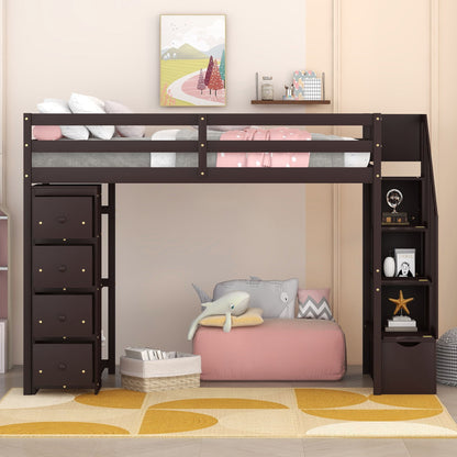 Loft Bed With Storage Drawers And Stairs With Shelves - The Sleep Loft - Online Mattress Showroom NYC