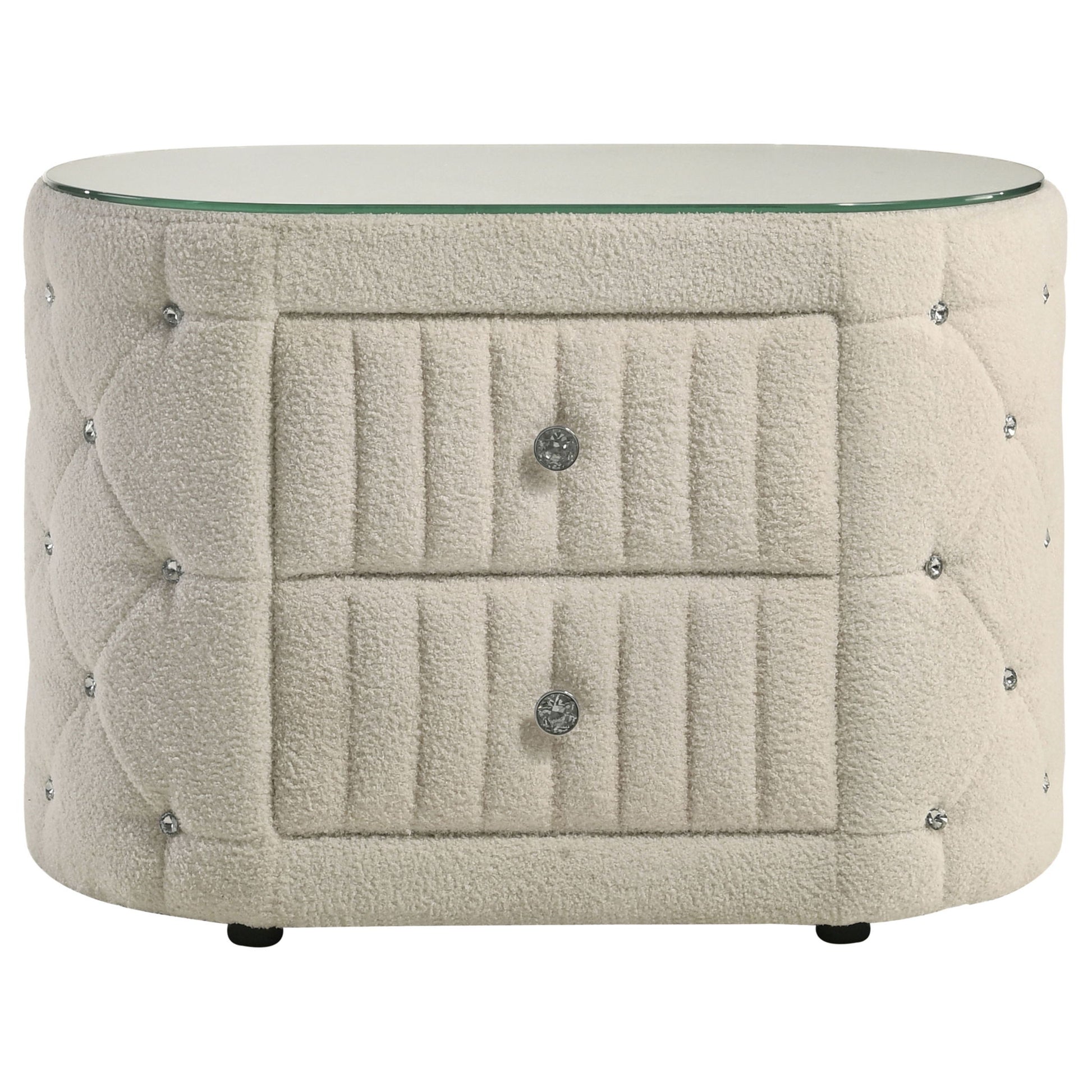Santiago - Oval 2 Drawer Upholstered Nightstand - Ivory - The Sleep Loft - Online Mattress Showroom NYC