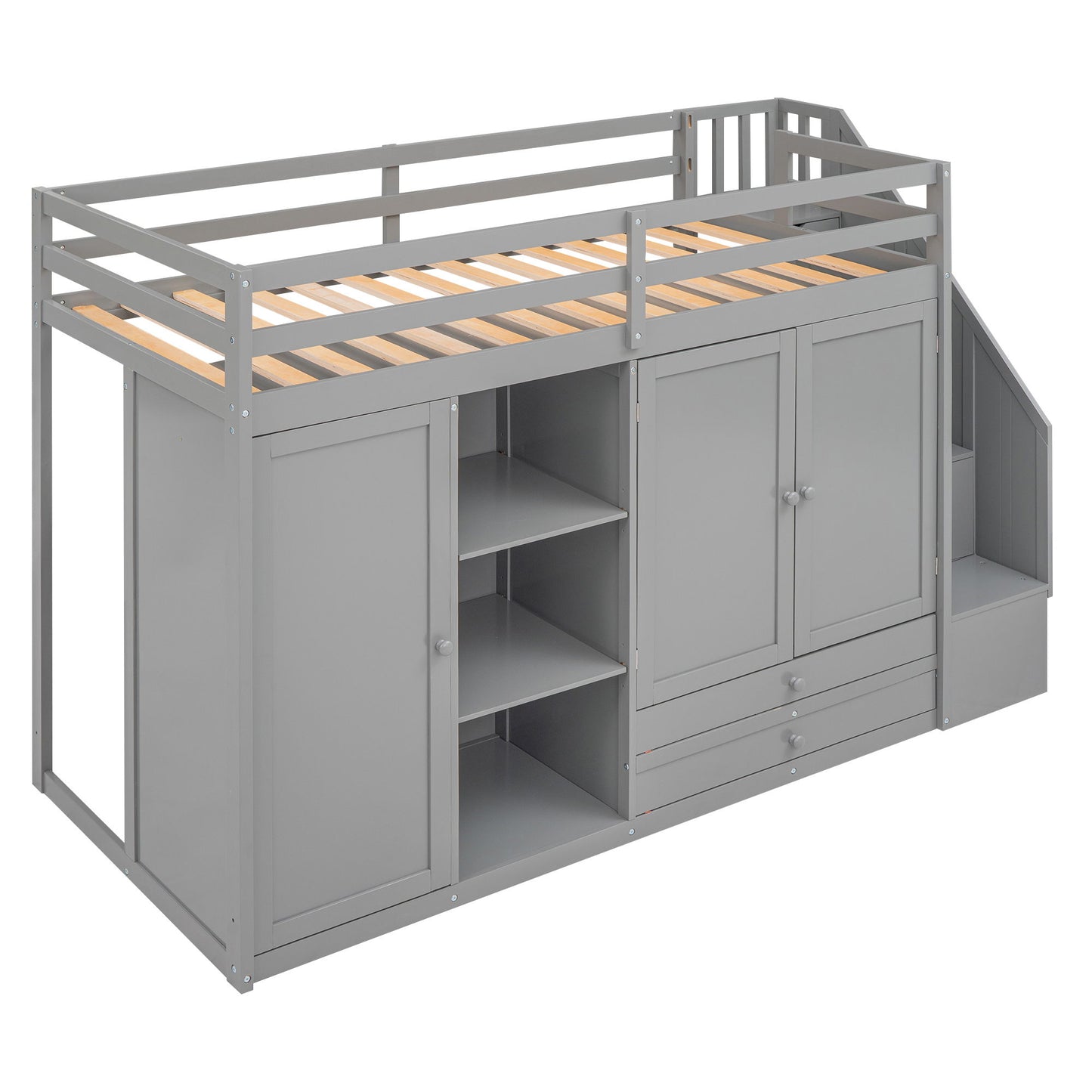 Loft Bed With 3 Shelves, 2 Wardrobes, 2 Drawers, Ladder Storage - The Sleep Loft - Online Mattress Showroom NYC