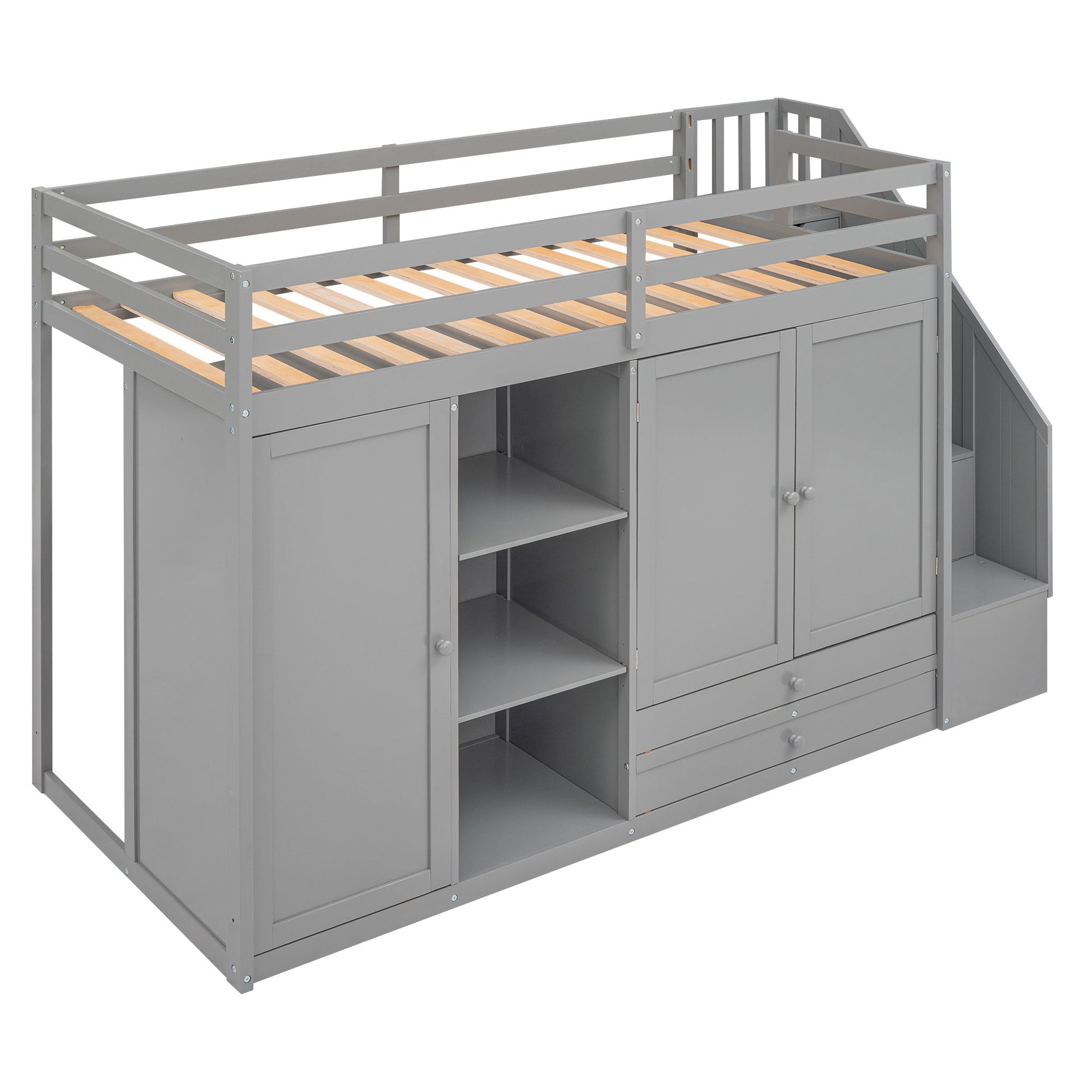 Loft Bed With 3 Shelves, 2 Wardrobes, 2 Drawers, Ladder Storage - The Sleep Loft - Online Mattress Showroom NYC