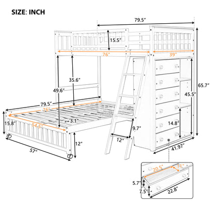 Bunk Bed With 6 Drawers And Flexible Shelves, Bottom Bed With Wheels - The Sleep Loft - Online Mattress Showroom NYC