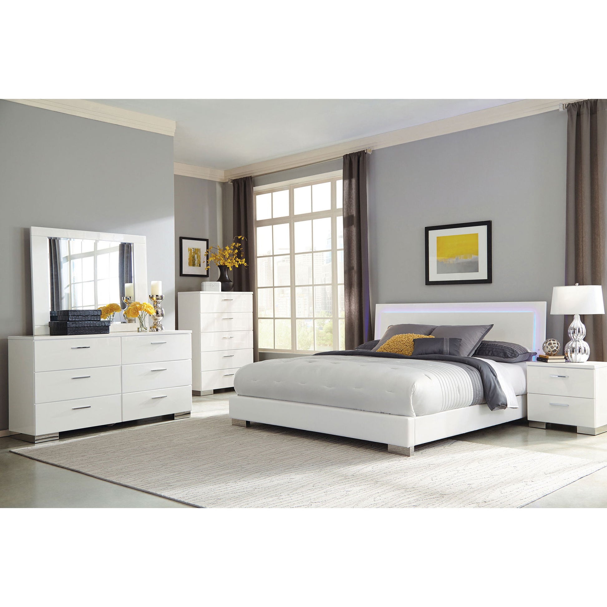 Strick & Bolton - High Gloss Panel Bed With LED Lights - The Sleep Loft - Online Mattress Showroom NYC