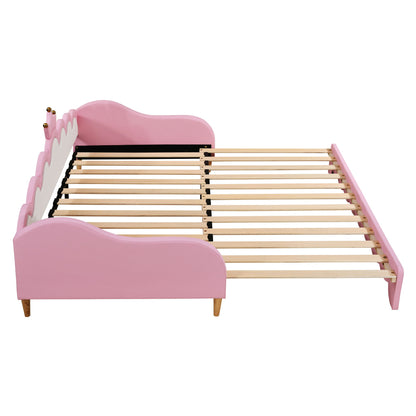 Extending Daybed With LED Lights, Modern Upholstered Princess Daybed With Crown Headboard - The Sleep Loft - Online Mattress Showroom NYC
