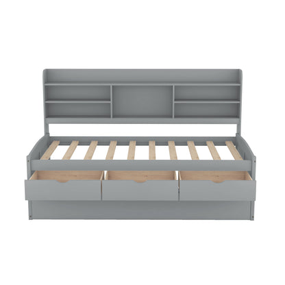 Captain Bed With Built In Bookshelves, 3 Storage Drawers, And Trundle - The Sleep Loft - Online Mattress Showroom NYC