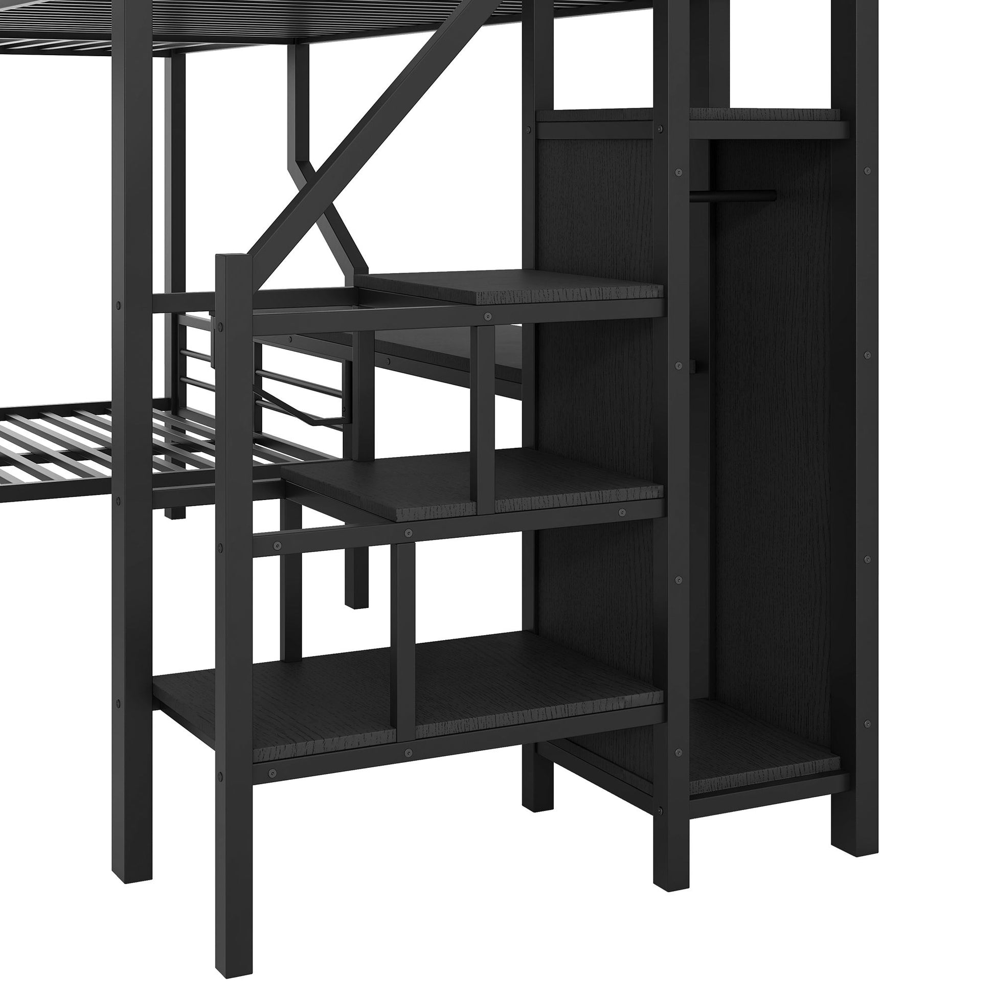 Twin Over Full L Shaped Bunk & Loft Bed With Built-In Wardrobe, Desk, And USB Ports - Black - The Sleep Loft - Online Mattress Showroom NYC