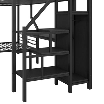 Twin Over Full L Shaped Bunk & Loft Bed With Built-In Wardrobe, Desk, And USB Ports - Black - The Sleep Loft - Online Mattress Showroom NYC