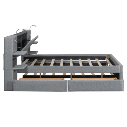 Upholstered Platform Bed With Reading Lights, Drawers, Trundle And Shelves - The Sleep Loft - Online Mattress Showroom NYC