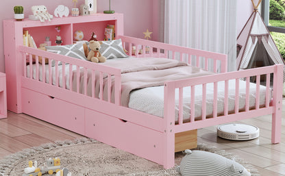 Bed With Headboard Storage Rack, 2 Under Bed Drawers, 3 Side Guardrails For Safety - The Sleep Loft - Online Mattress Showroom NYC