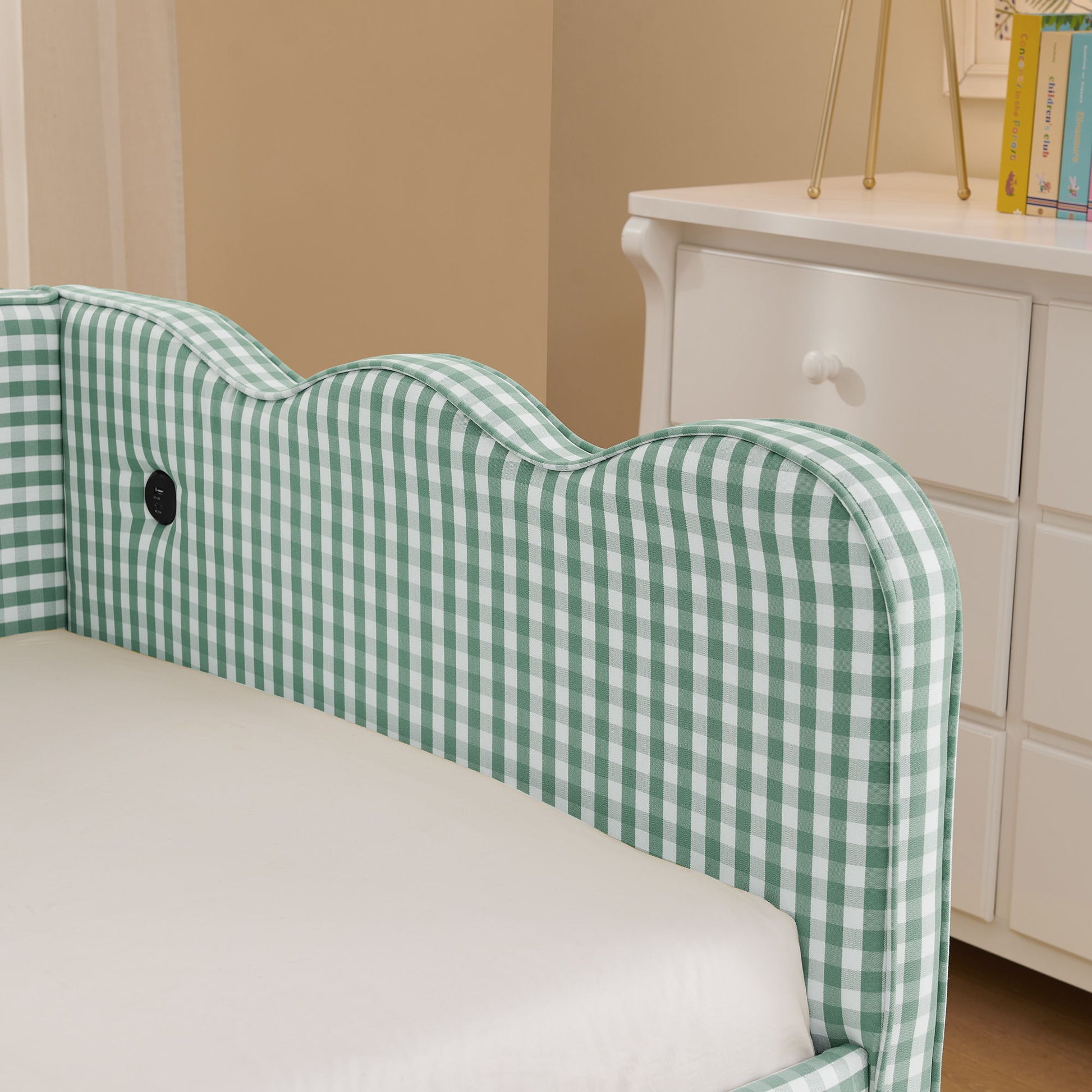 Gingham Daybed With USB Charging Port, Wave Shaped Design - The Sleep Loft - Online Mattress Showroom NYC