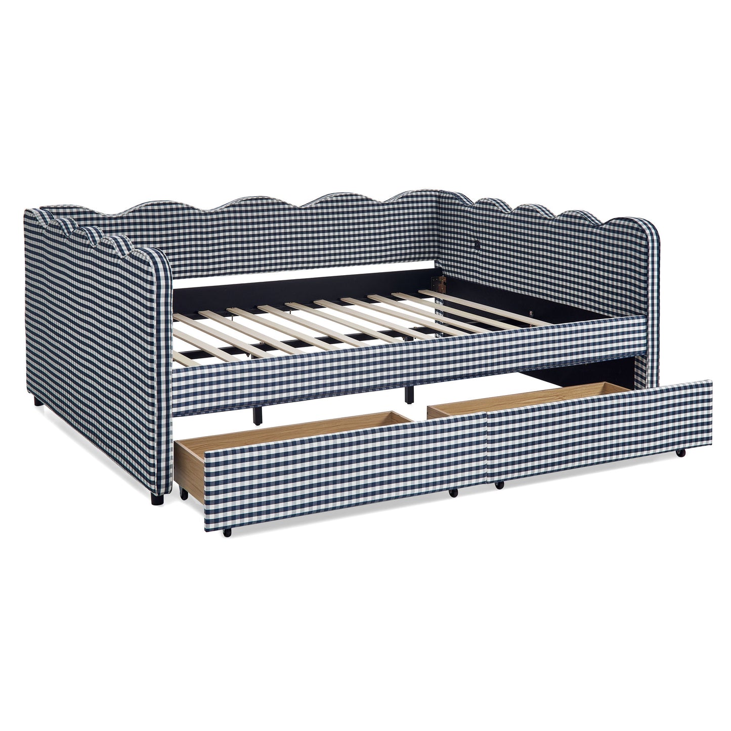 Gingham Daybed With USB Charging Port, Wave-Shaped Design - The Sleep Loft - Online Mattress Showroom NYC