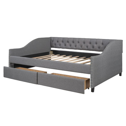 Upholstered Daybed With Two Drawers, Wood Slat Support - The Sleep Loft - Online Mattress Showroom NYC