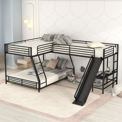 L-Shaped Twin Over Full Bunk Bed With Twin Loft, Built In Desk And Slide - Black - The Sleep Loft - Online Mattress Showroom NYC