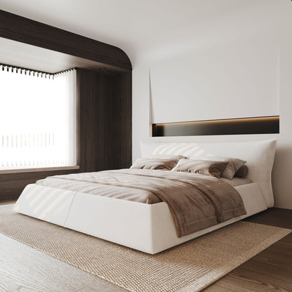 Upholstered Platform Bed With Special Shaped Headboard - The Sleep Loft - Online Mattress Showroom NYC