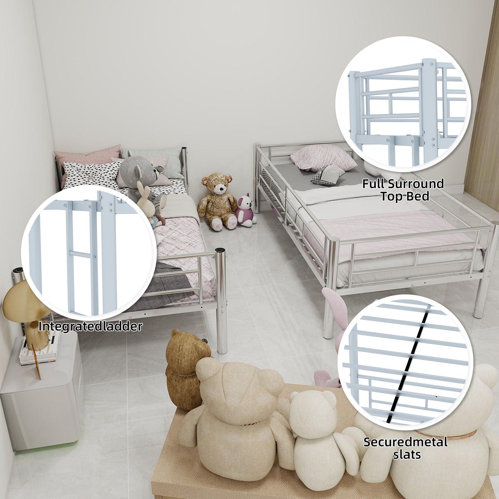 Metal Bunk Bed For Kids, Convertible Bedframe With Ladders & Guardrail - The Sleep Loft - Online Mattress Showroom NYC