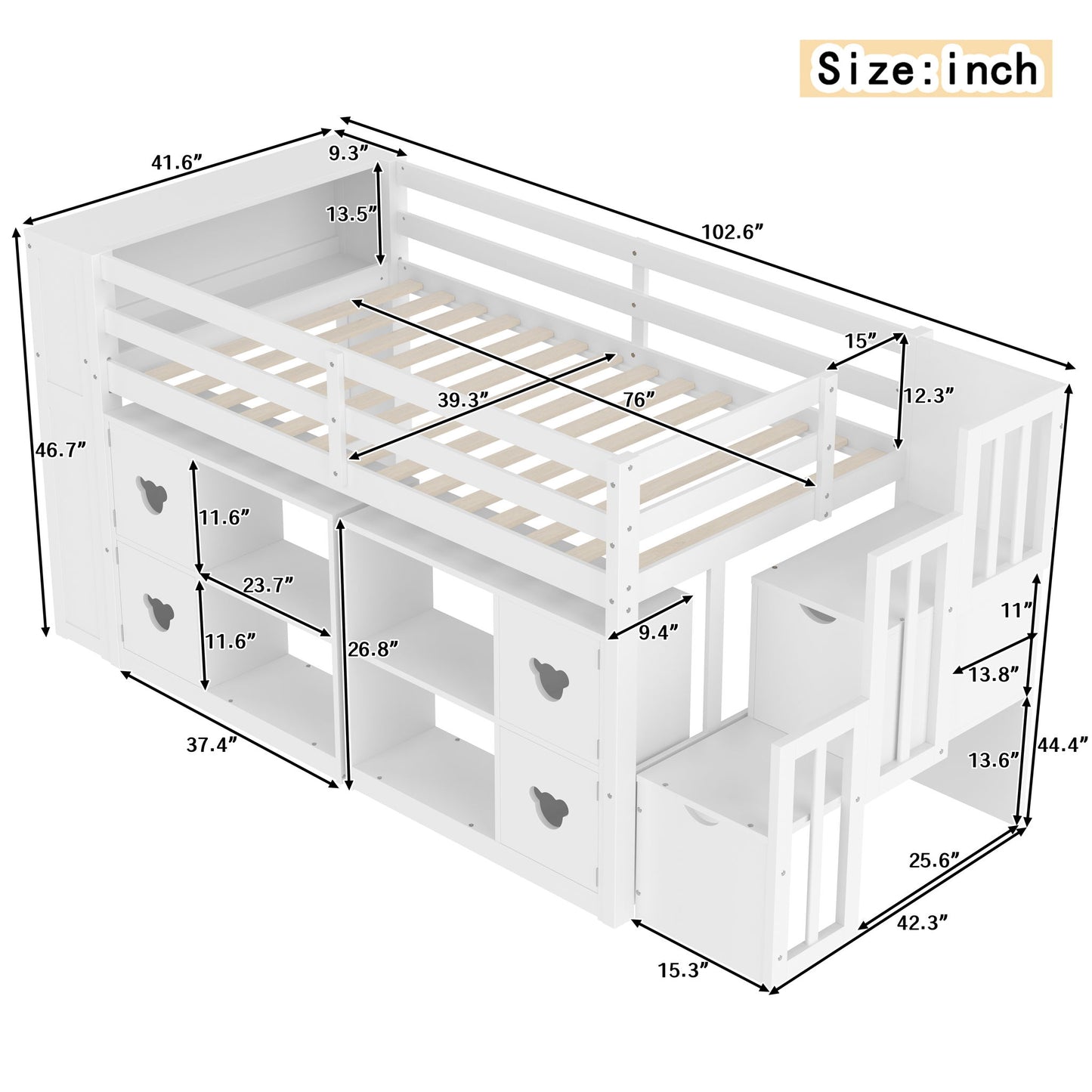 Loft Bed With Storage Cabinets, Staircase Drawers & LED Lights - The Sleep Loft - Online Mattress Showroom NYC