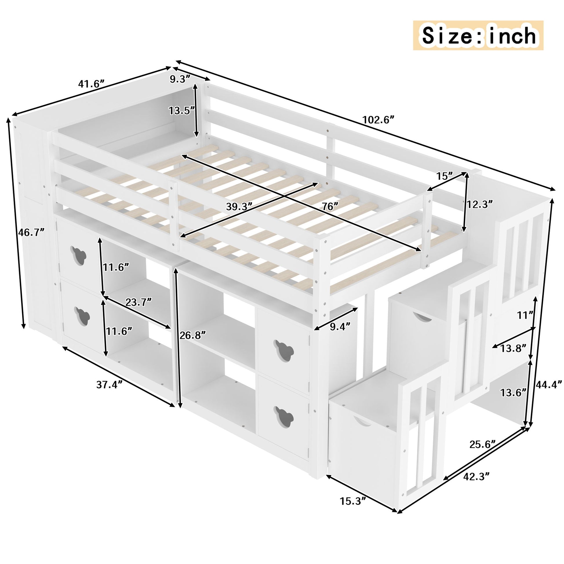 Loft Bed With Storage Cabinets, Staircase Drawers & LED Lights - The Sleep Loft - Online Mattress Showroom NYC