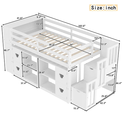 Loft Bed With Storage Cabinets, Staircase Drawers & LED Lights - The Sleep Loft - Online Mattress Showroom NYC