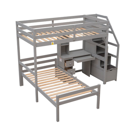 Loft Bed With Stand Alone Bed, Storage Staircase, Desk, Shelves, And Drawers - The Sleep Loft - Online Mattress Showroom NYC