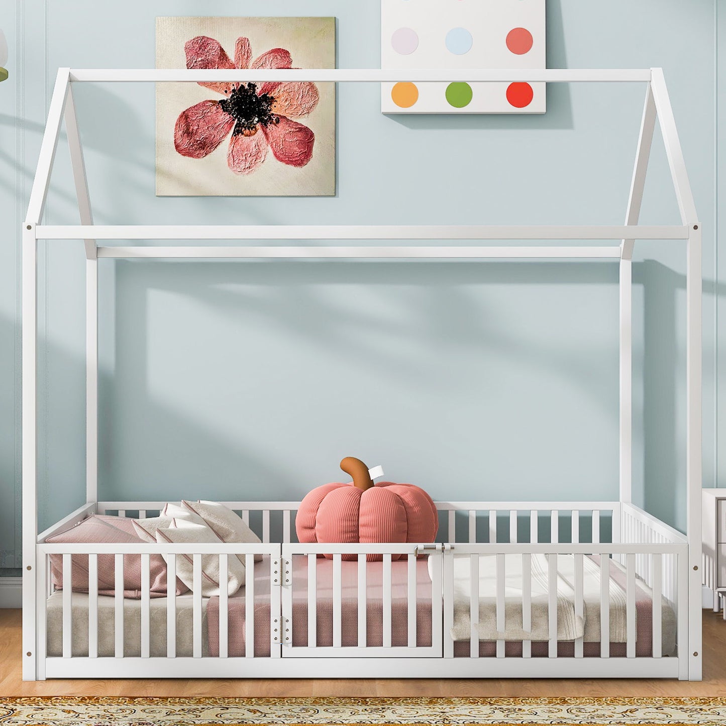 Metal House Bed With Fence And Door - The Sleep Loft - Online Mattress Showroom NYC