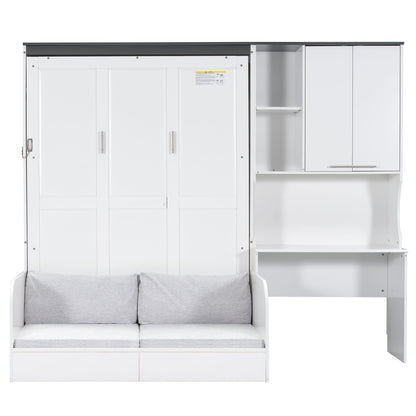 Multi Functional Murphy Bed With Sofa, Desk, And Storage Cabinet In, Full Size - White - The Sleep Loft - Online Mattress Showroom NYC